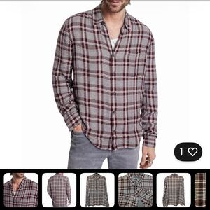 🆕 John Varvatos “Cole” Red and Black Plaid Casual Shirt size Medium